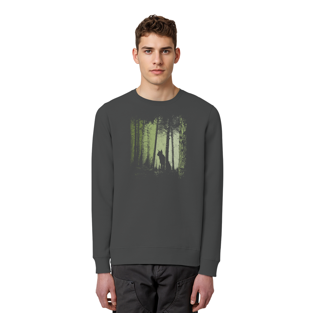 Luchs Wildkatze im Zwielicht Wald - Organic Basic Unisex Sweatshirt
