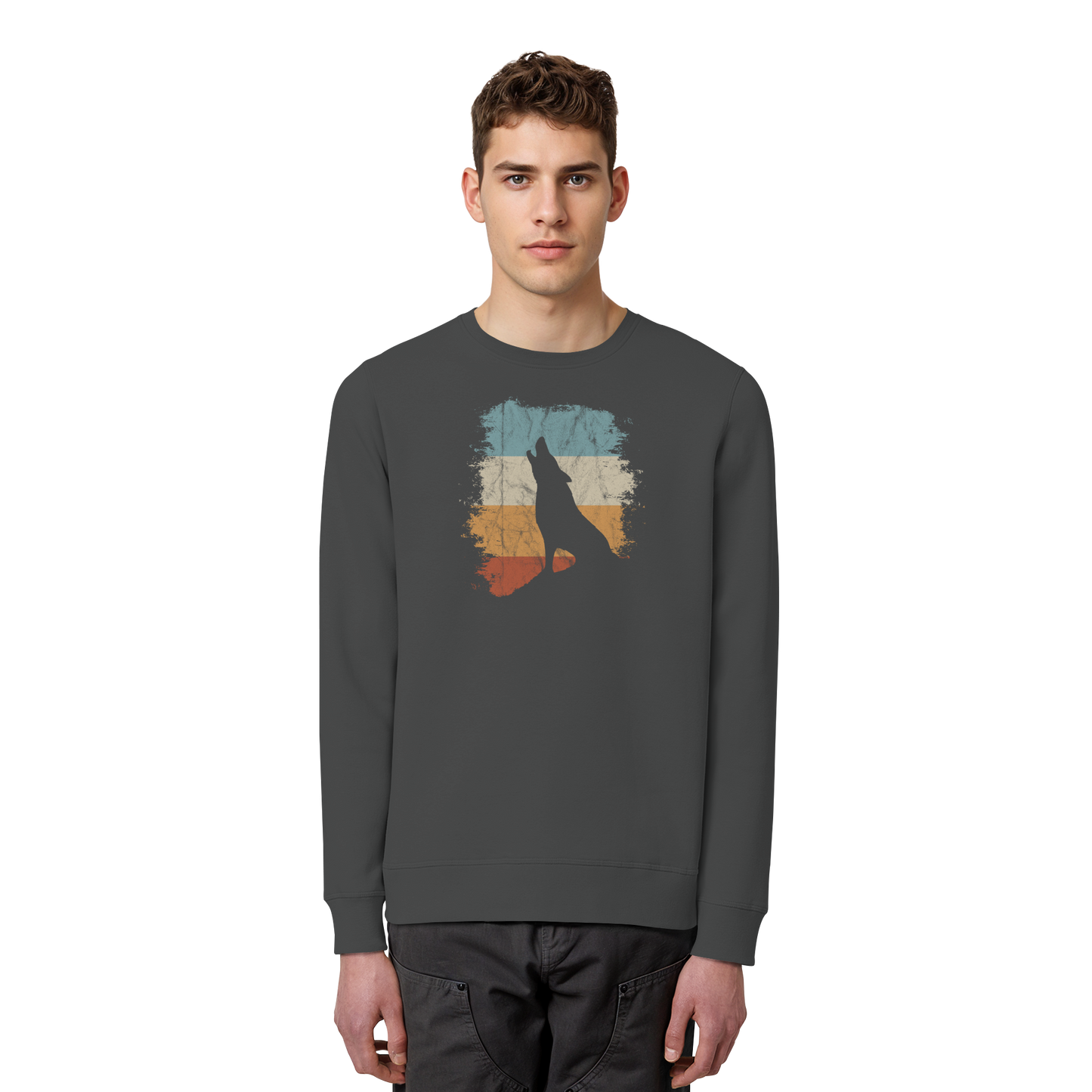 Retro Style lässig heulender Wolf  - Organic Basic Unisex Sweatshirt