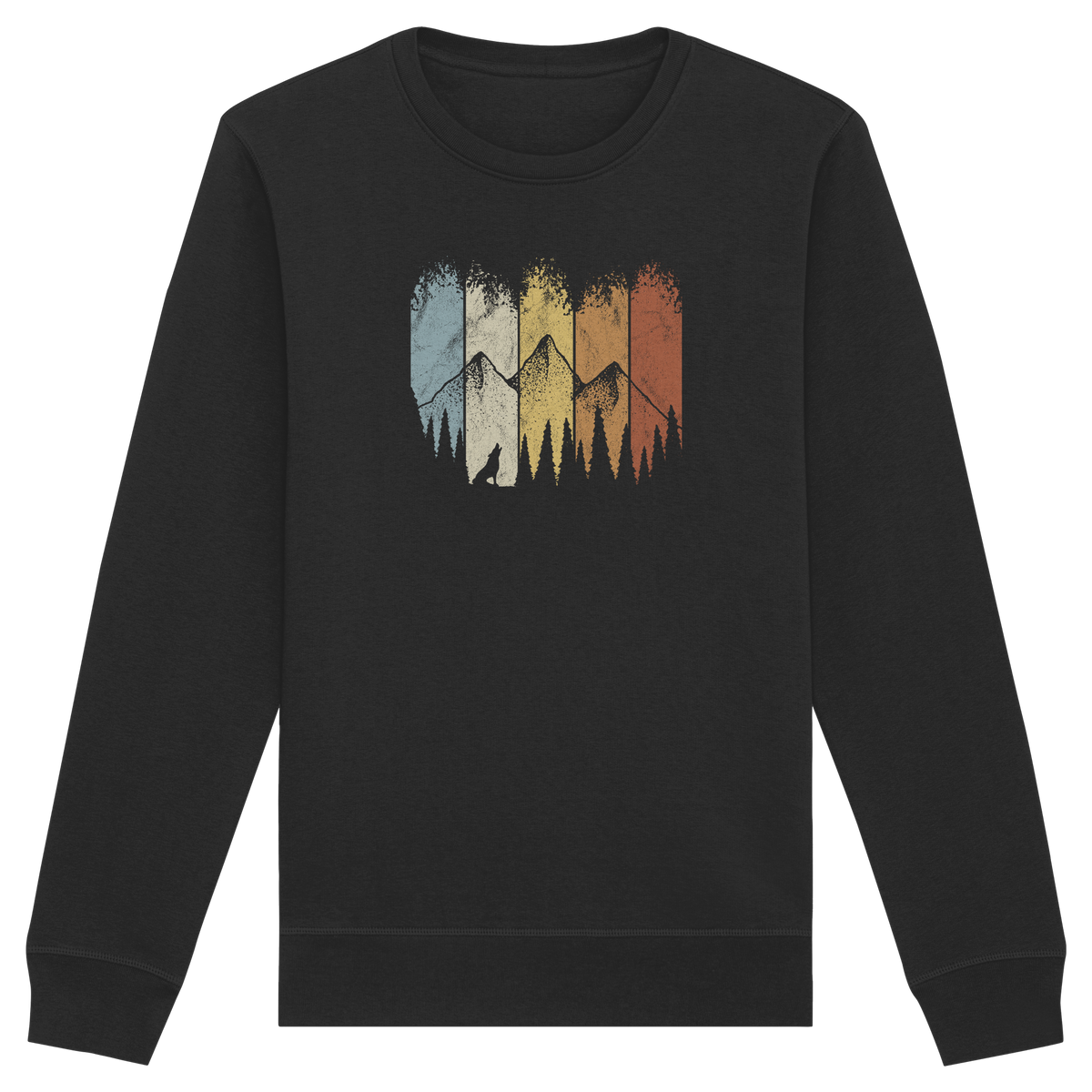 Retro Wald, Berge und Wolf  - Organic Basic Unisex Sweatshirt