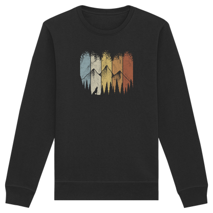 Retro Wald, Berge und Wolf  - Organic Basic Unisex Sweatshirt