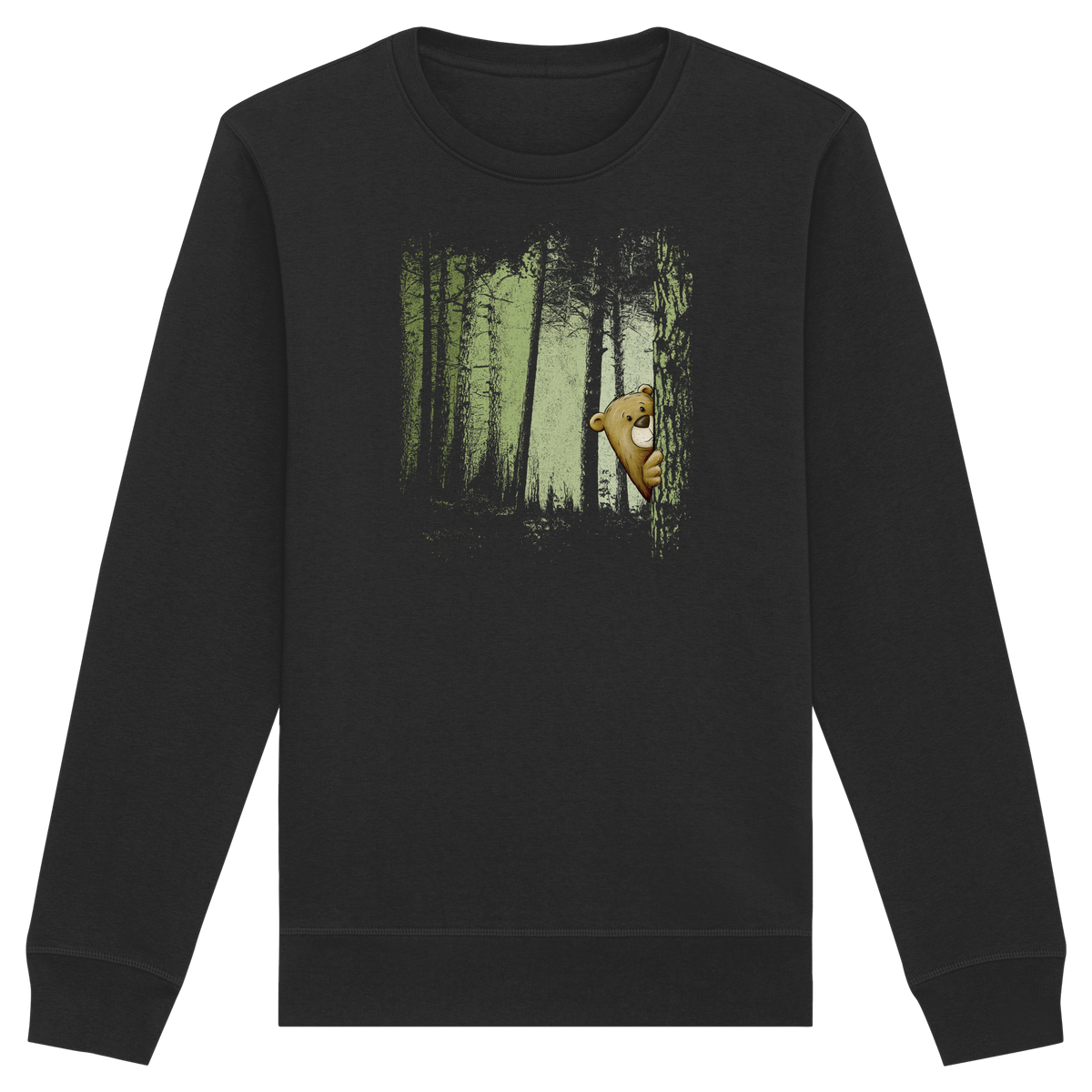 Comic Bär versteckt im Zwielicht Wald - Organic Basic Unisex Sweatshirt