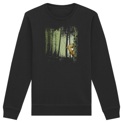 Comic Bär versteckt im Zwielicht Wald - Organic Basic Unisex Sweatshirt