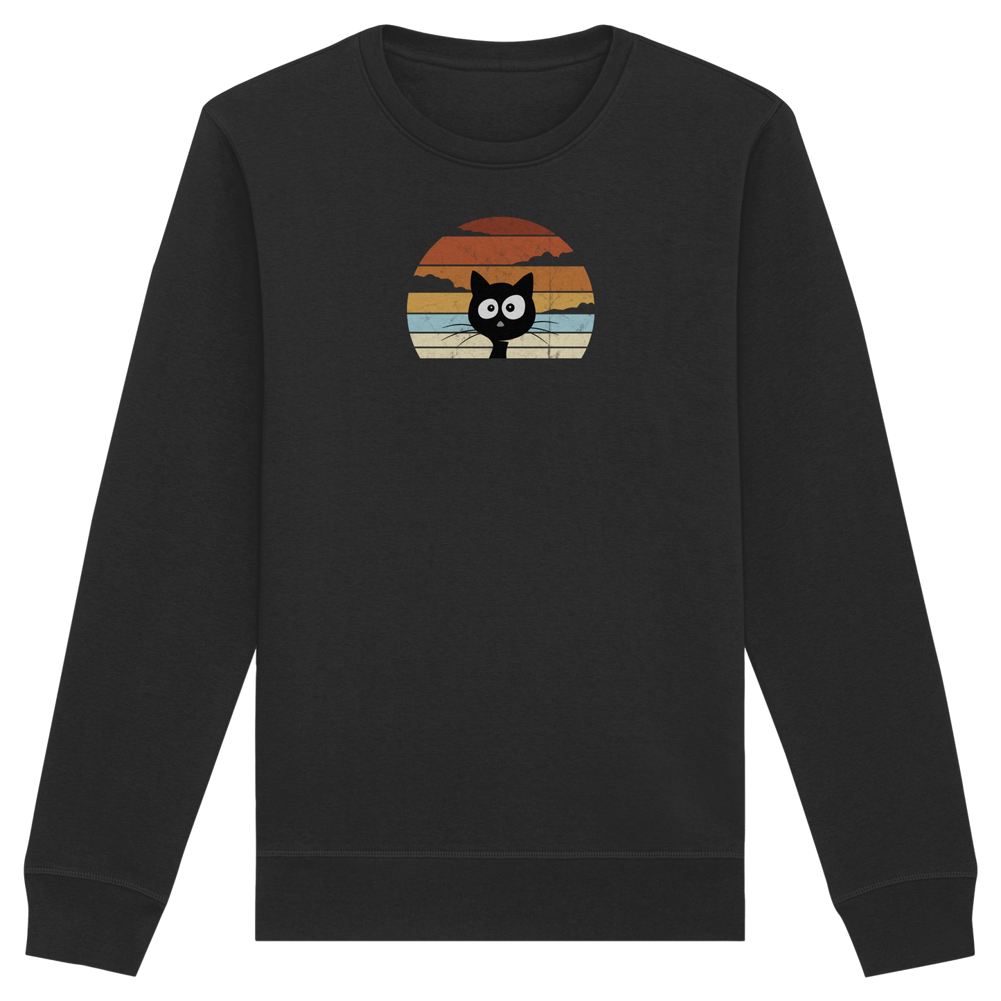 Retro schwarze Katze vor Sonnenuntergang - Organic Basic Unisex Sweatshirt