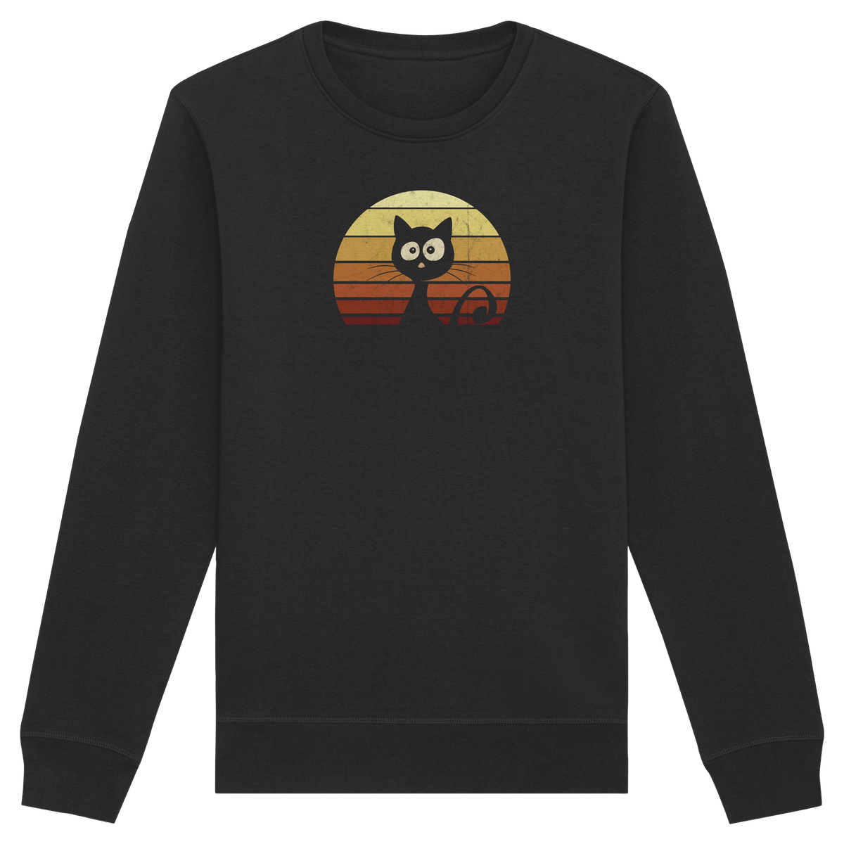 Katze vor Retro Sonnenuntergang - Organic Basic Unisex Sweatshirt