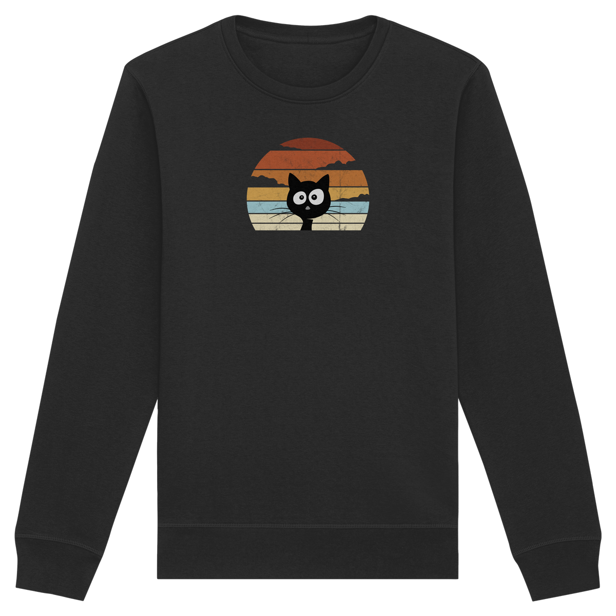 Retro schwarze Katze vor Sonnenuntergang - Organic Basic Unisex Sweatshirt