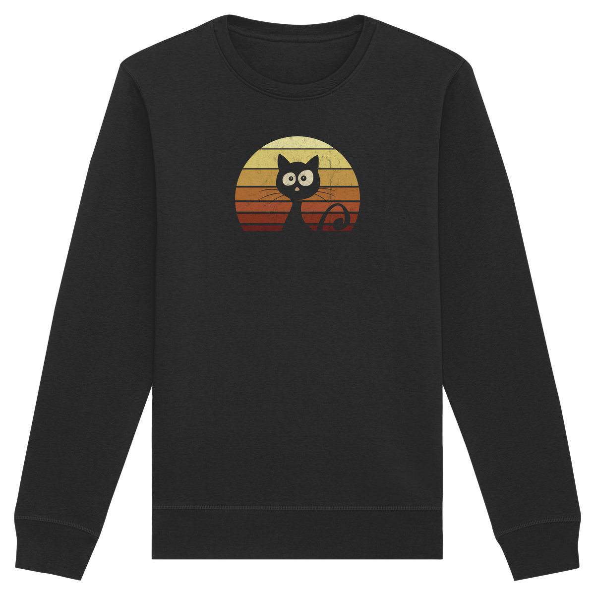 Katze vor Retro Sonnenuntergang - Organic Basic Unisex Sweatshirt