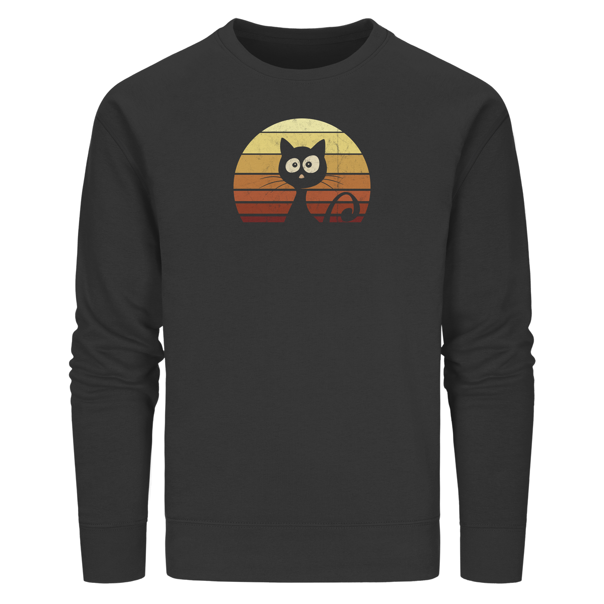Katze vor Retro Sonnenuntergang - Organic Basic Unisex Sweatshirt