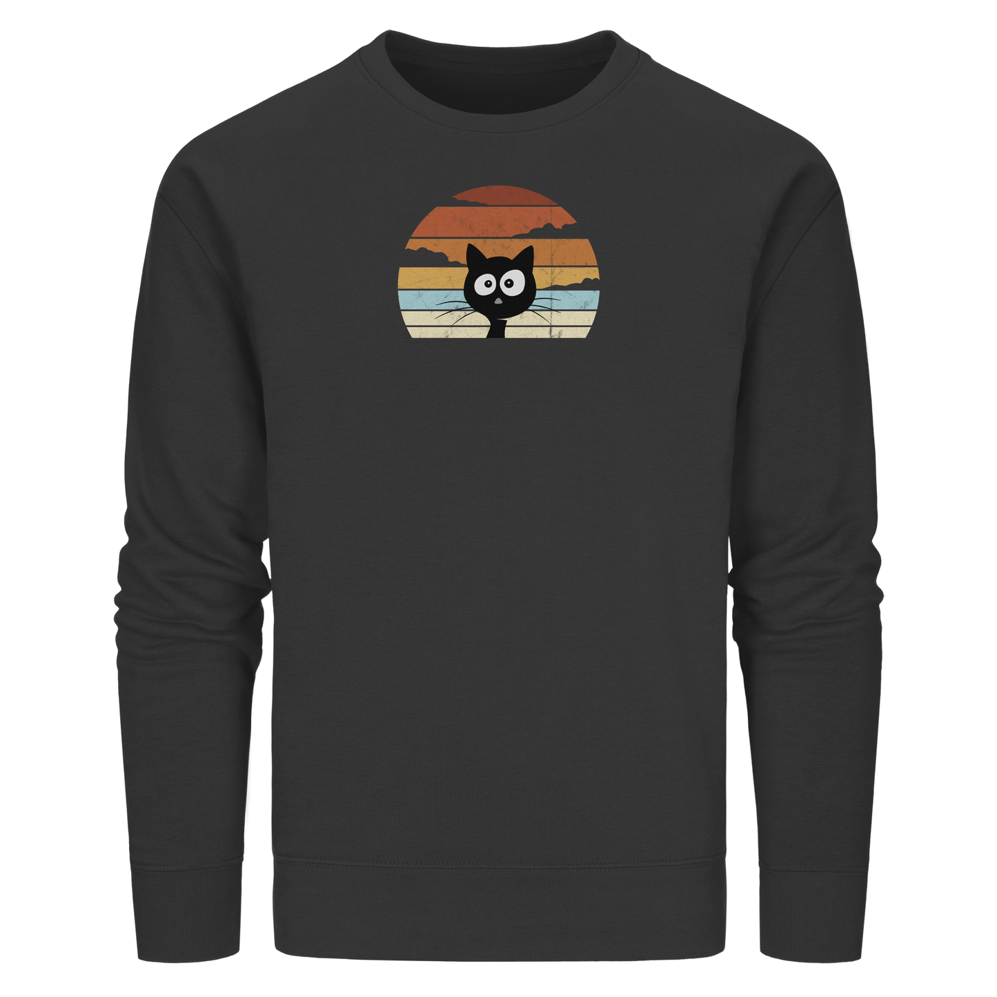 Retro schwarze Katze vor Sonnenuntergang - Organic Basic Unisex Sweatshirt