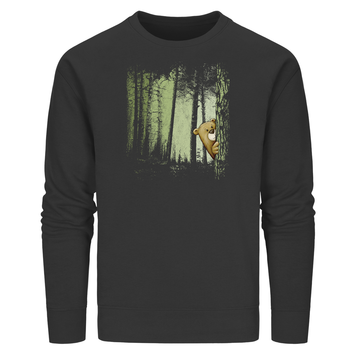 Comic Bär versteckt im Zwielicht Wald - Organic Basic Unisex Sweatshirt