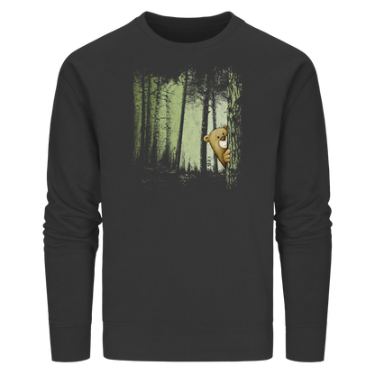 Comic Bär versteckt im Zwielicht Wald - Organic Basic Unisex Sweatshirt