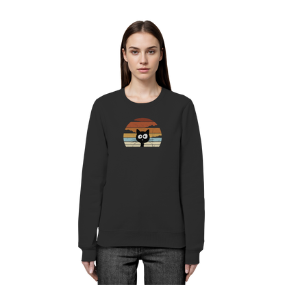 Retro schwarze Katze vor Sonnenuntergang - Organic Basic Unisex Sweatshirt