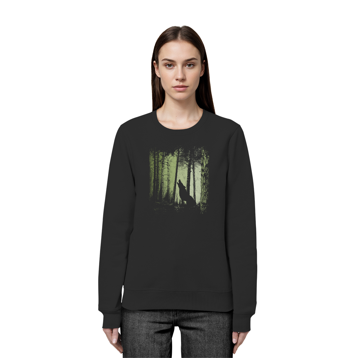 Einsamer Wolf im Zwielicht Wald  - Organic Basic Unisex Sweatshirt