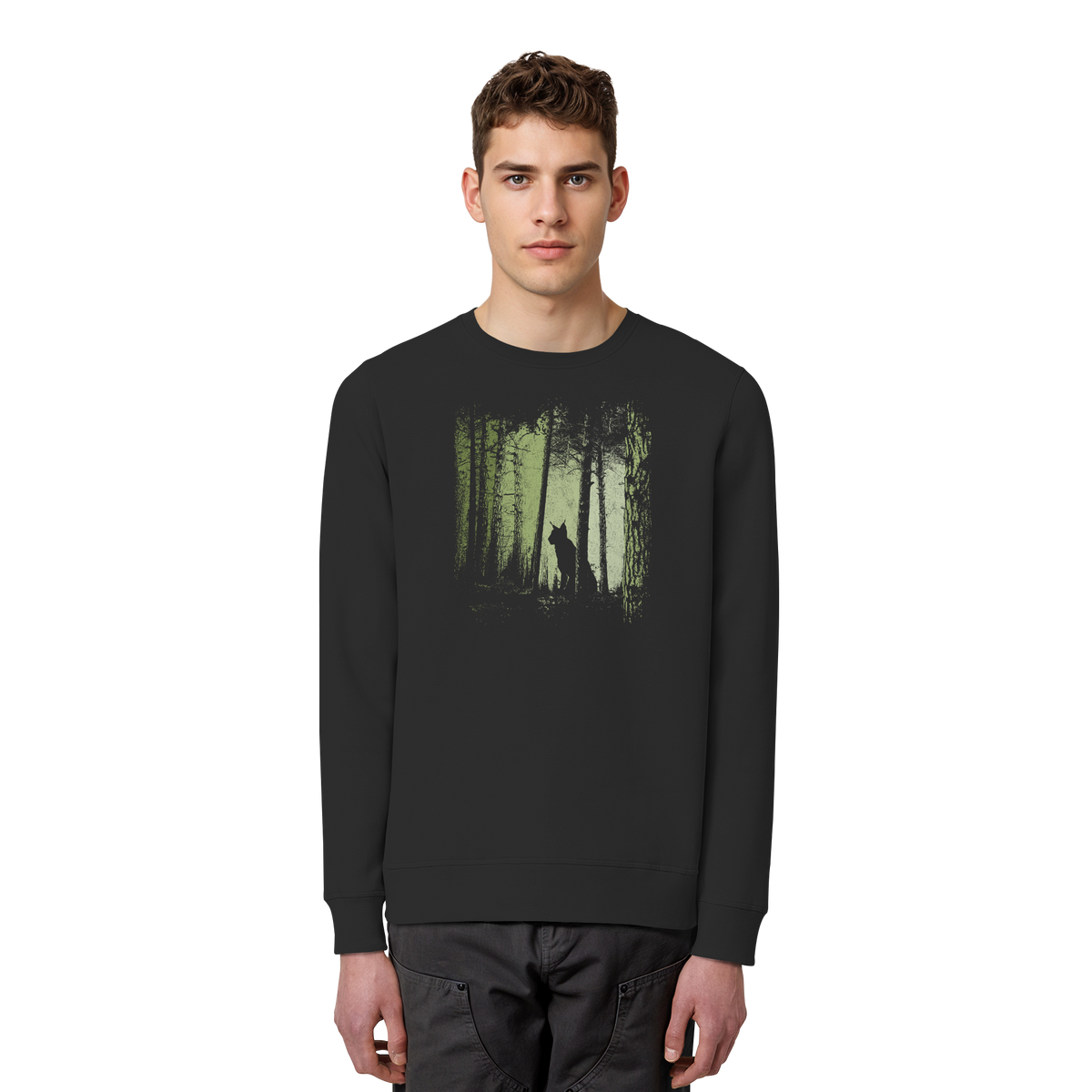 Luchs Wildkatze im Zwielicht Wald - Organic Basic Unisex Sweatshirt