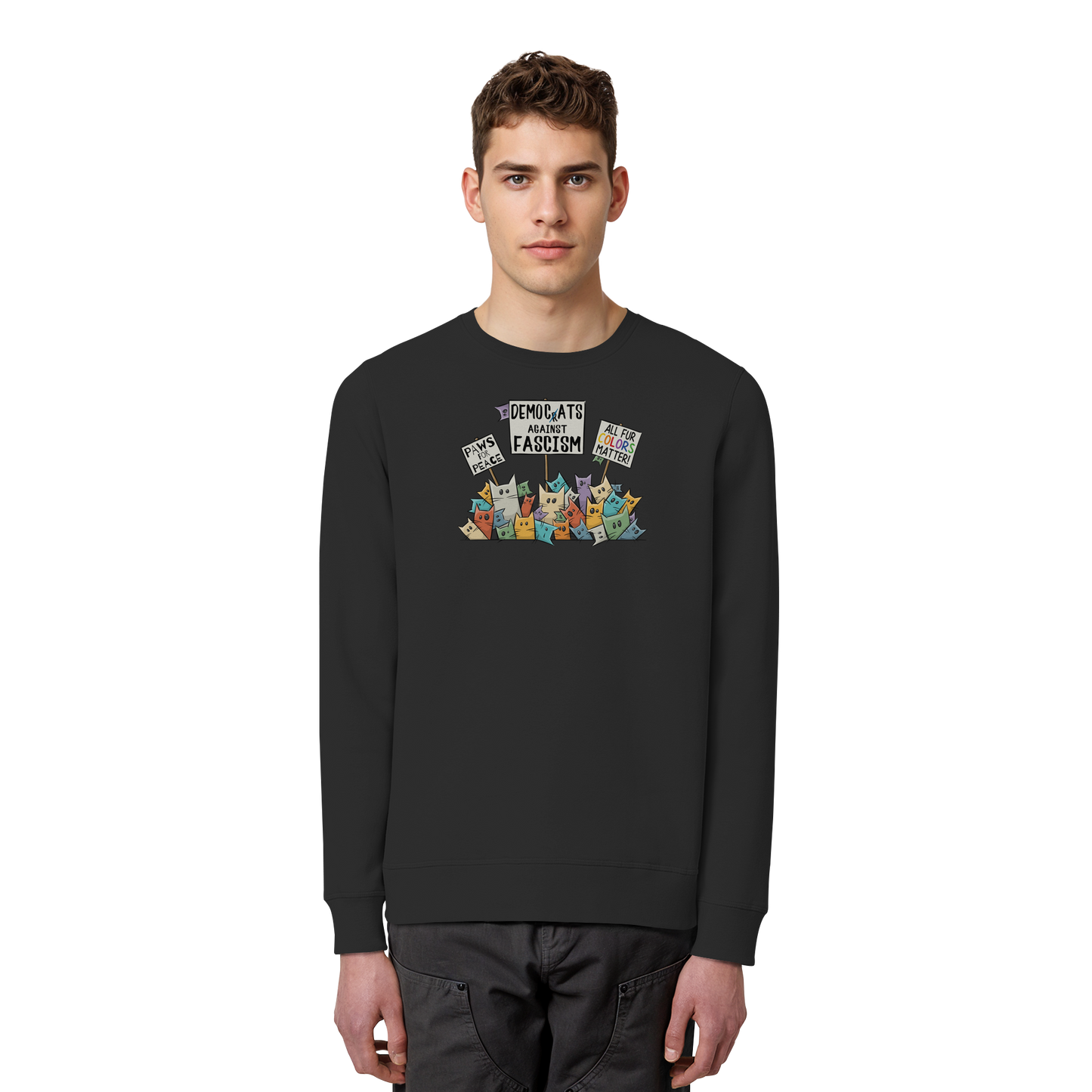 Demo-Katzen gegen Faschismus und für Vielfalt - Organic Basic Unisex Sweatshirt