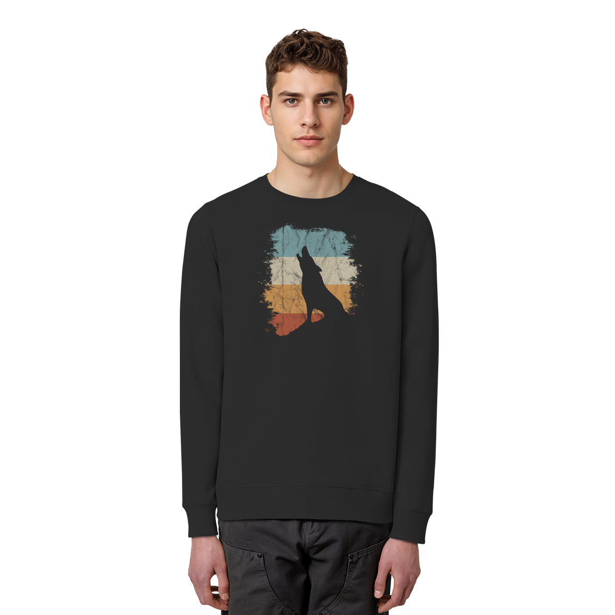 Retro Style lässig heulender Wolf  - Organic Basic Unisex Sweatshirt
