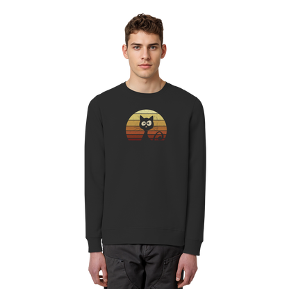 Katze vor Retro Sonnenuntergang - Organic Basic Unisex Sweatshirt