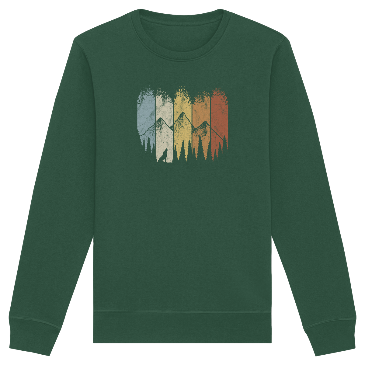 Retro Wald, Berge und Wolf  - Organic Basic Unisex Sweatshirt