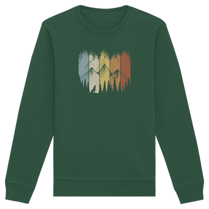 Retro Wald, Berge und Wolf  - Organic Basic Unisex Sweatshirt