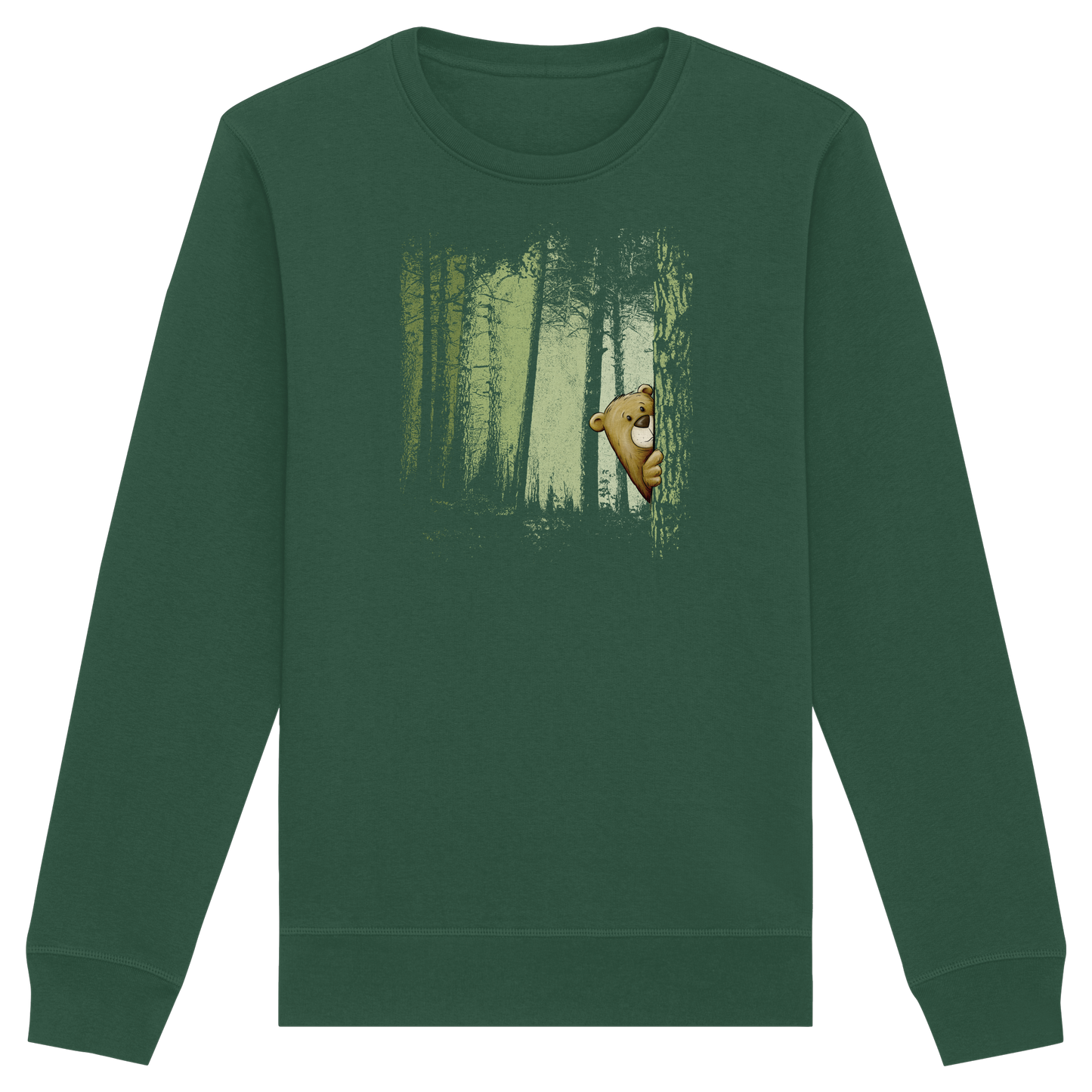Comic Bär versteckt im Zwielicht Wald - Organic Basic Unisex Sweatshirt