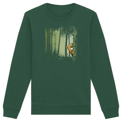 Comic Bär versteckt im Zwielicht Wald - Organic Basic Unisex Sweatshirt