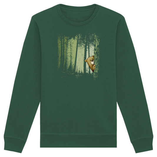 Comic Bär versteckt im Zwielicht Wald - Organic Basic Unisex Sweatshirt