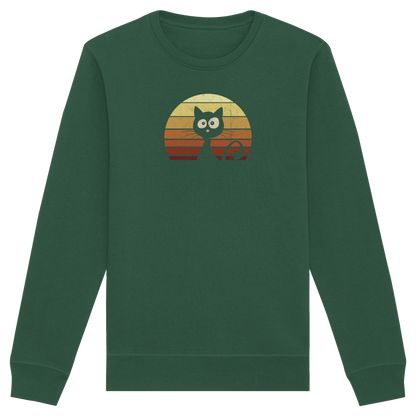 Katze vor Retro Sonnenuntergang - Organic Basic Unisex Sweatshirt