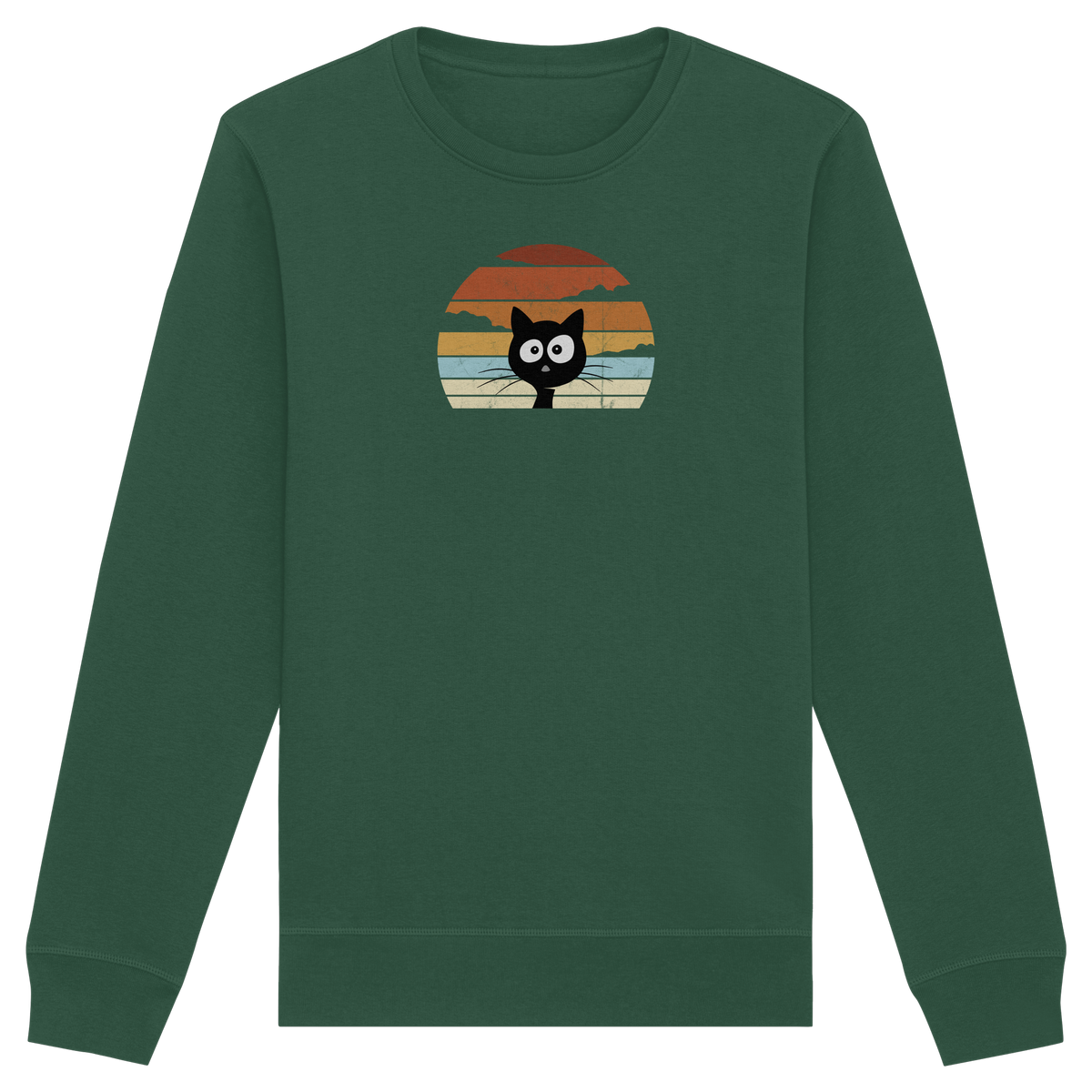Retro schwarze Katze vor Sonnenuntergang - Organic Basic Unisex Sweatshirt