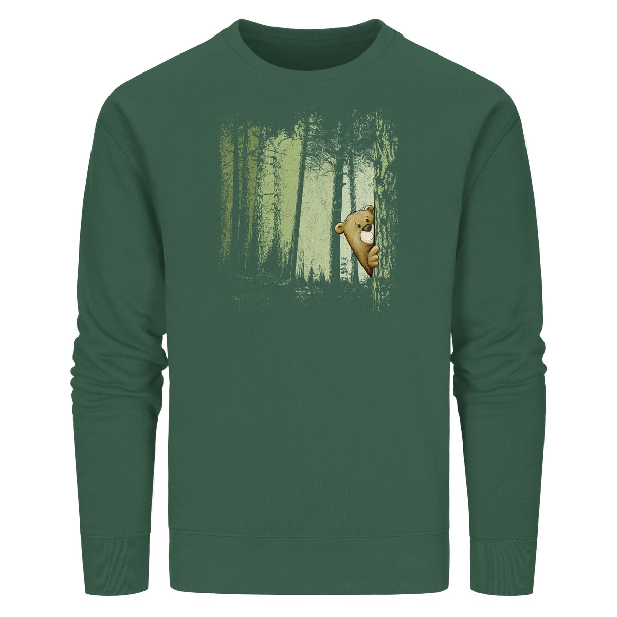 Comic Bär versteckt im Zwielicht Wald - Organic Basic Unisex Sweatshirt