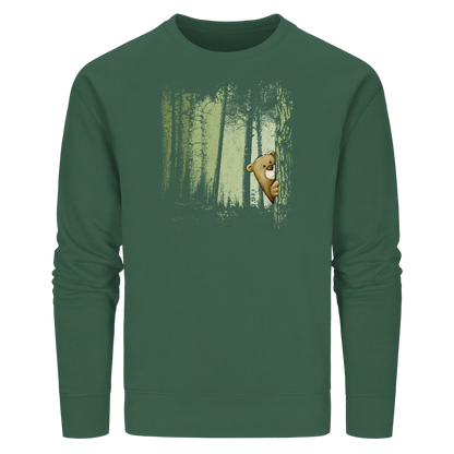 Comic Bär versteckt im Zwielicht Wald - Organic Basic Unisex Sweatshirt