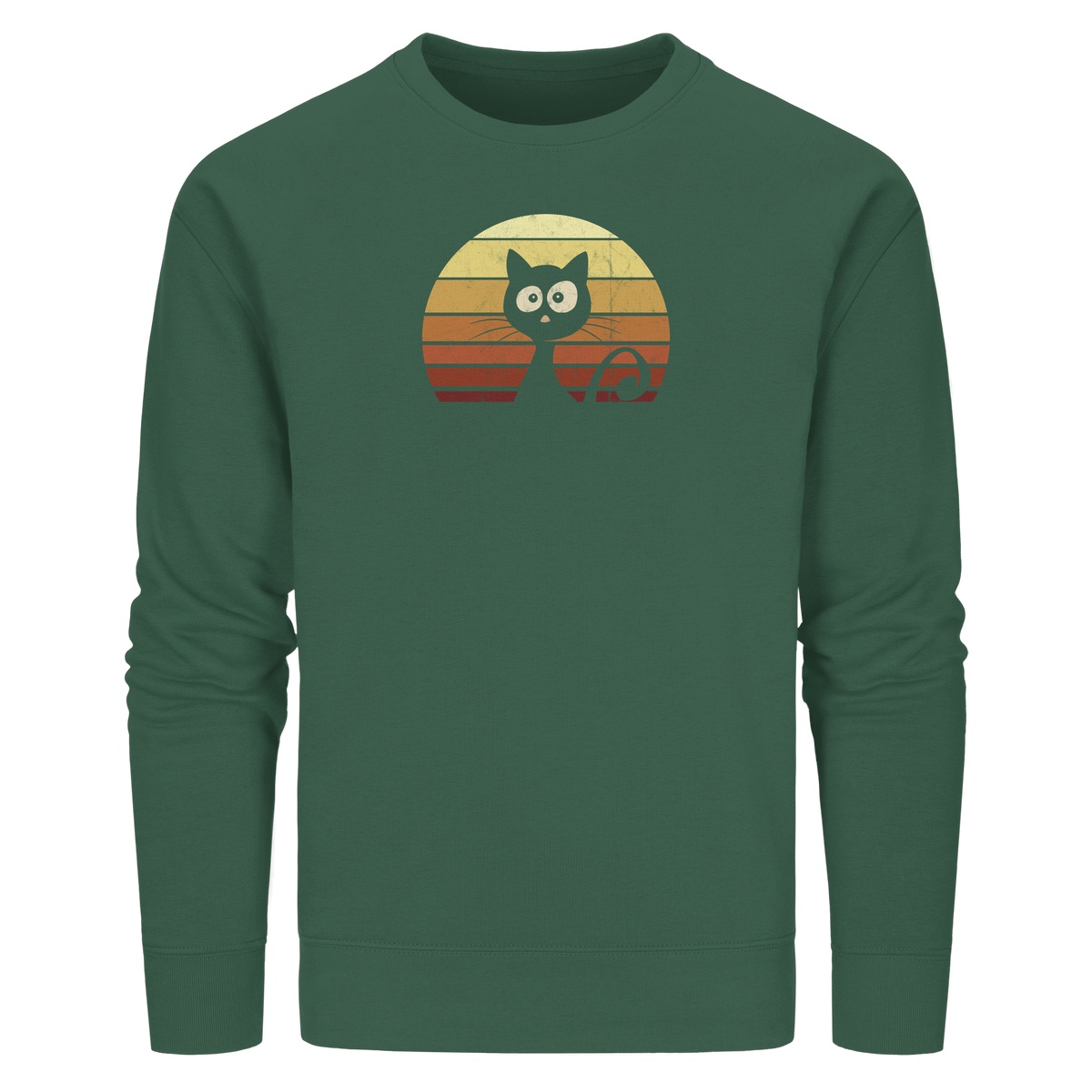 Katze vor Retro Sonnenuntergang - Organic Basic Unisex Sweatshirt