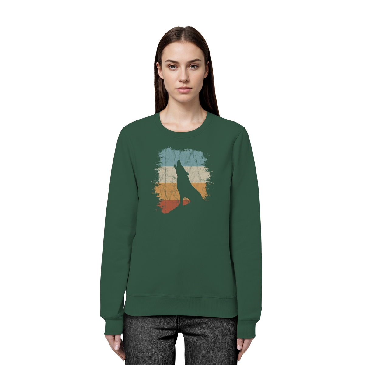 Retro Style lässig heulender Wolf  - Organic Basic Unisex Sweatshirt