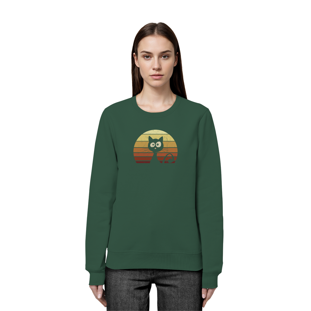 Katze vor Retro Sonnenuntergang - Organic Basic Unisex Sweatshirt