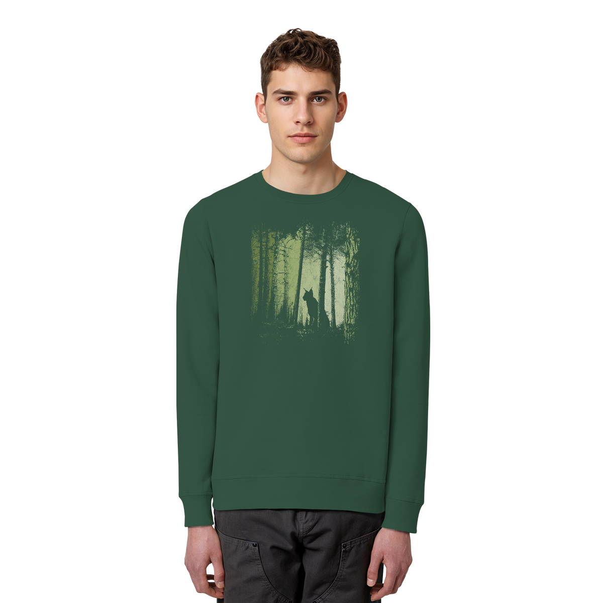 Luchs Wildkatze im Zwielicht Wald - Organic Basic Unisex Sweatshirt