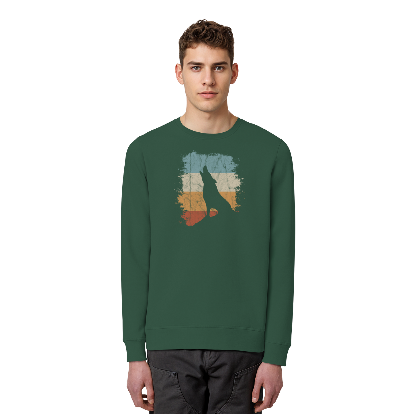 Retro Style lässig heulender Wolf  - Organic Basic Unisex Sweatshirt