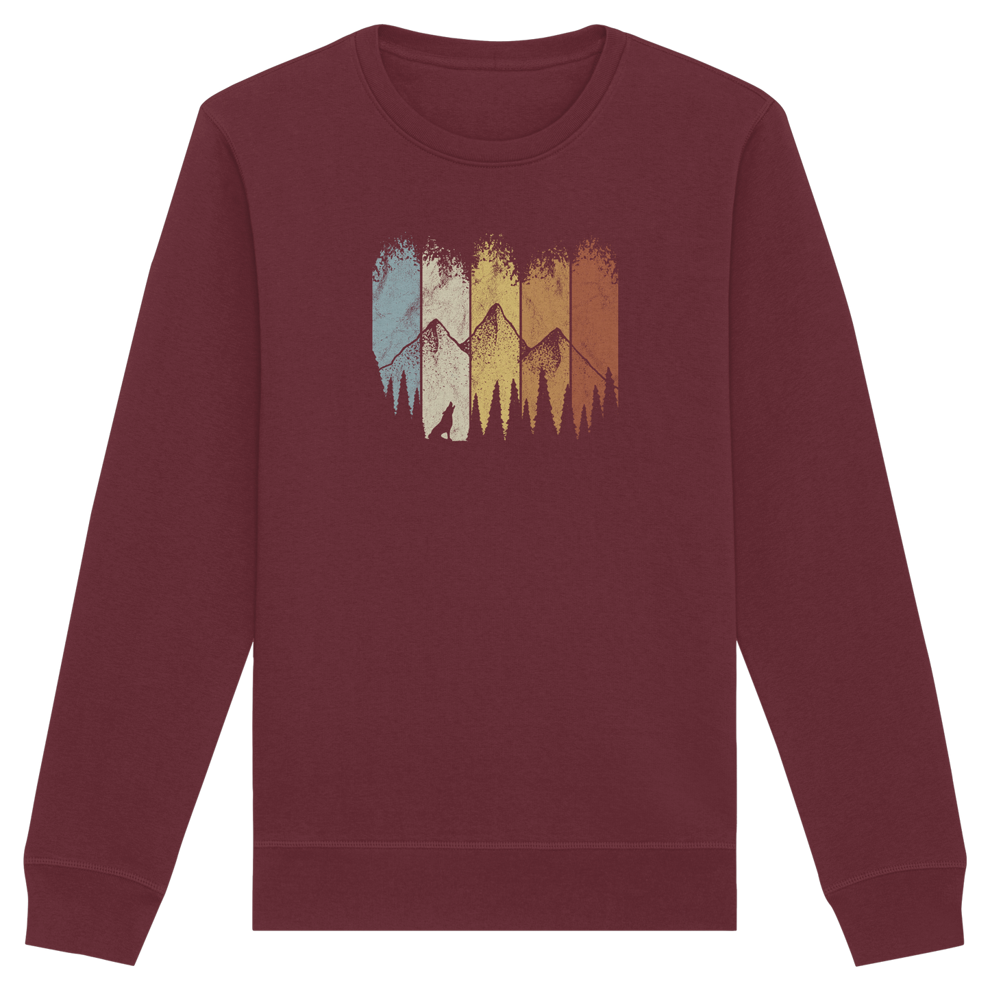 Retro Wald, Berge und Wolf  - Organic Basic Unisex Sweatshirt