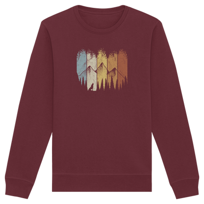 Retro Wald, Berge und Wolf  - Organic Basic Unisex Sweatshirt