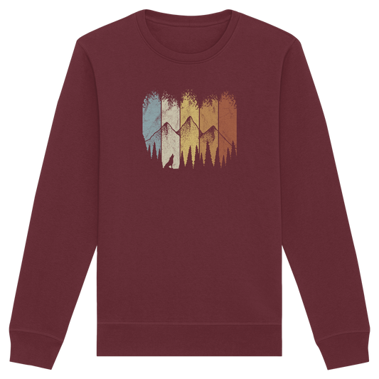 Retro Wald, Berge und Wolf  - Organic Basic Unisex Sweatshirt