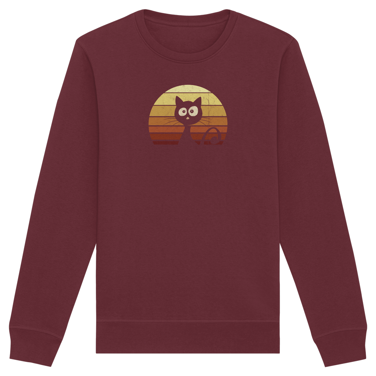 Katze vor Retro Sonnenuntergang - Organic Basic Unisex Sweatshirt