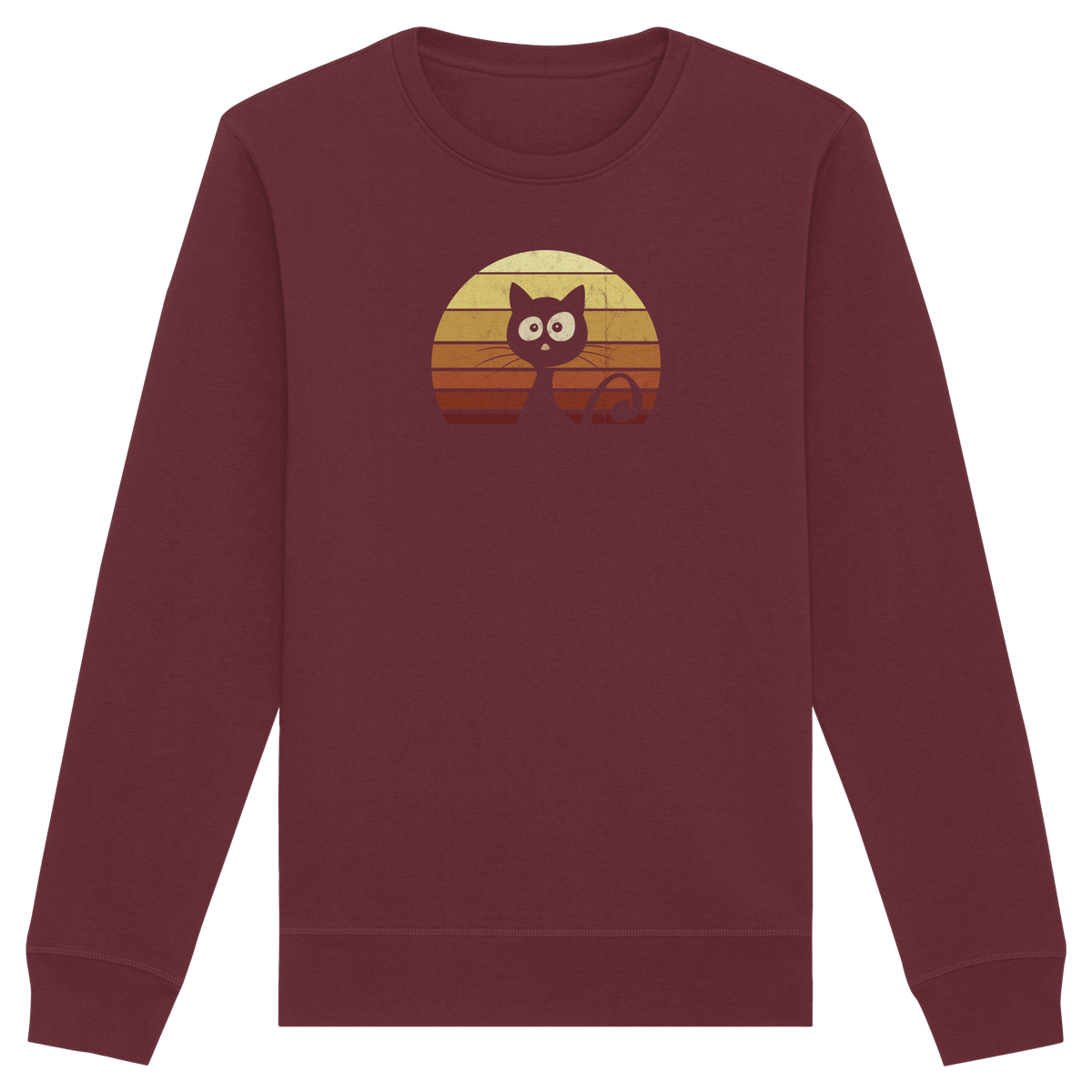 Katze vor Retro Sonnenuntergang - Organic Basic Unisex Sweatshirt