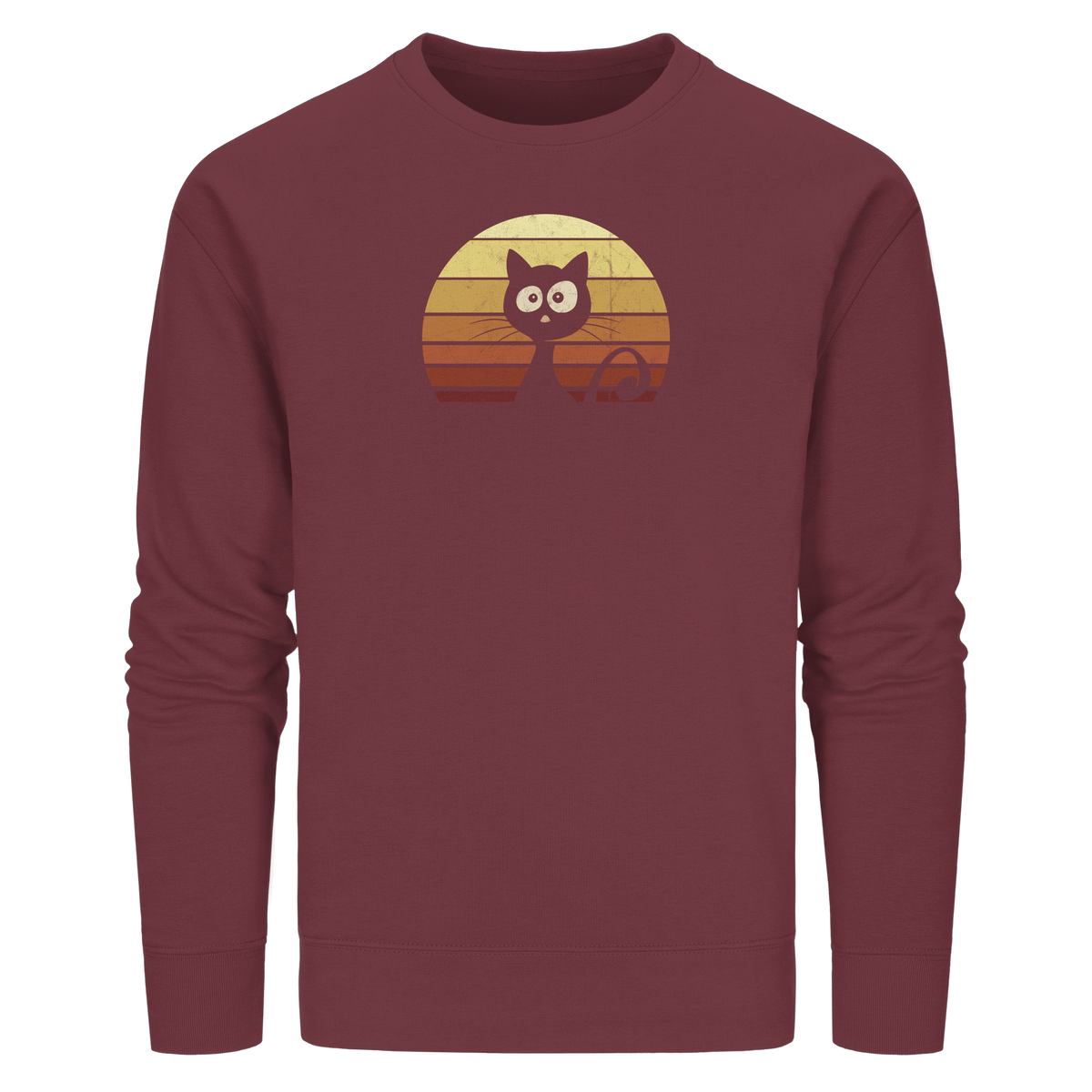 Katze vor Retro Sonnenuntergang - Organic Basic Unisex Sweatshirt