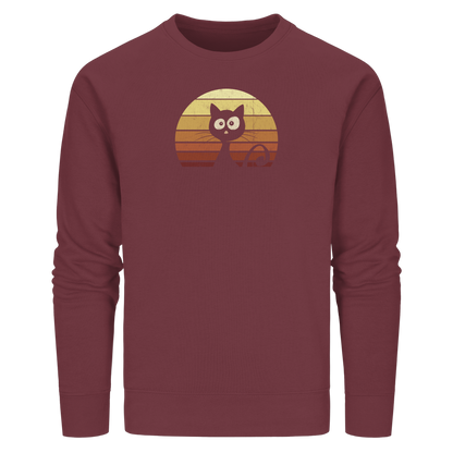 Katze vor Retro Sonnenuntergang - Organic Basic Unisex Sweatshirt