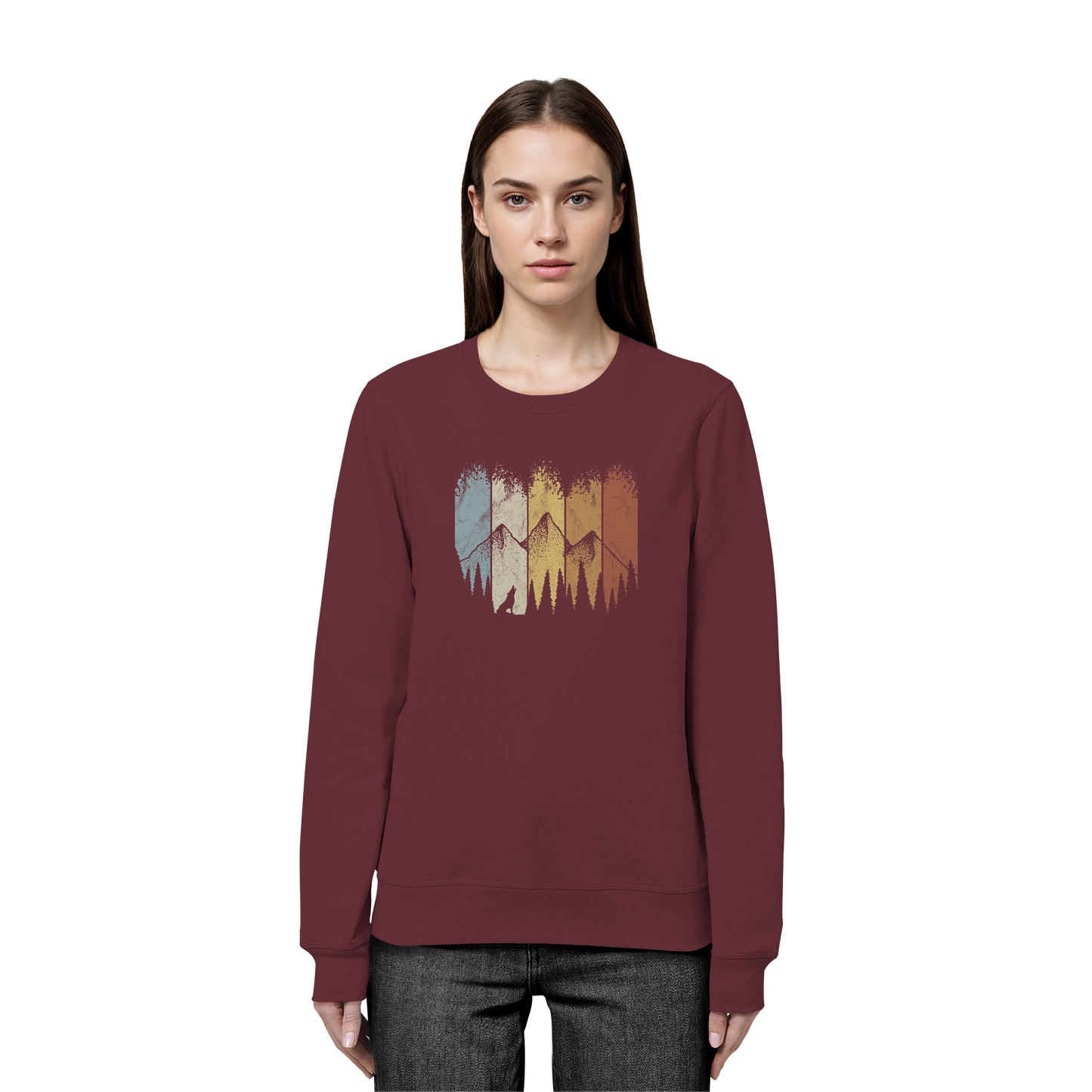 Retro Wald, Berge und Wolf  - Organic Basic Unisex Sweatshirt
