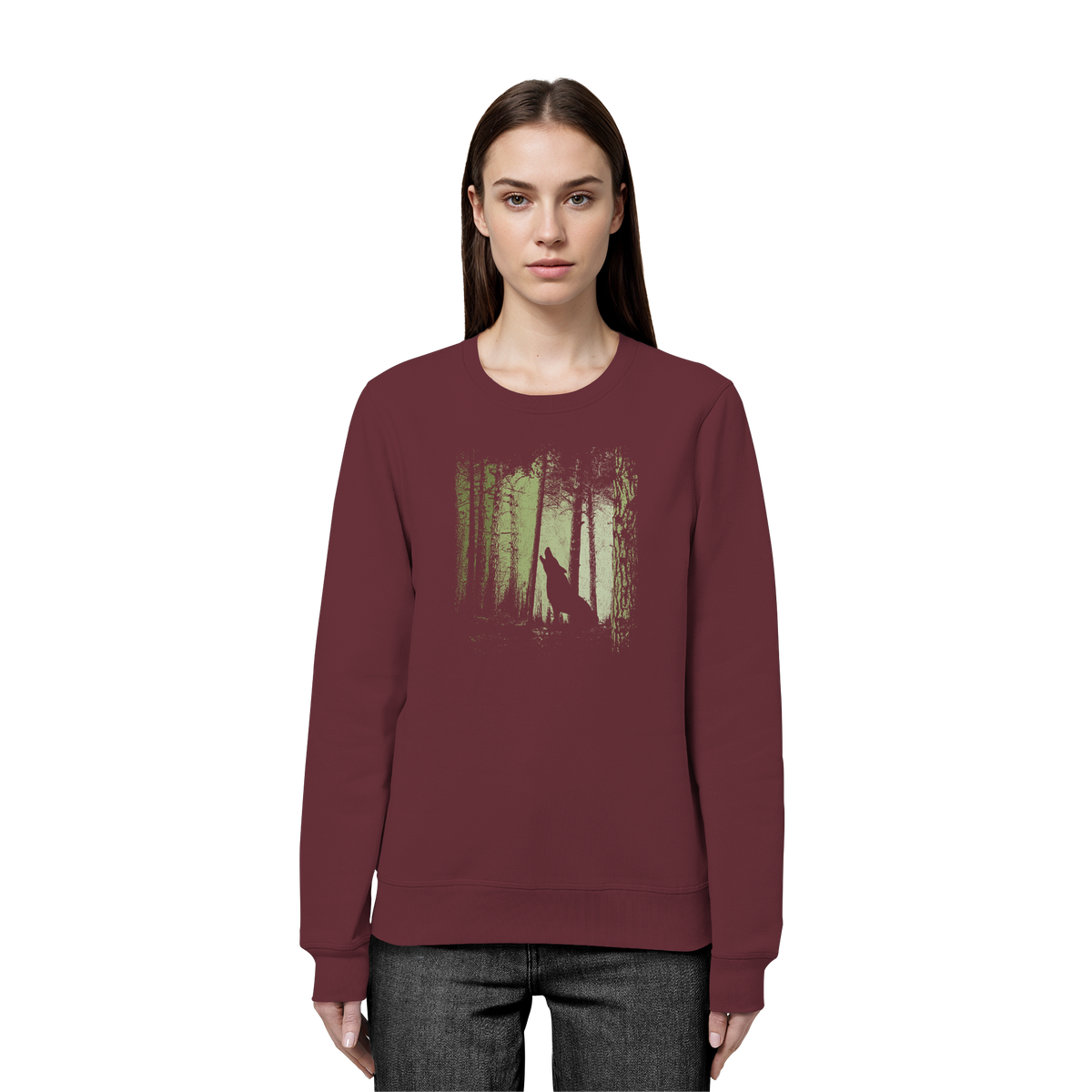 Einsamer Wolf im Zwielicht Wald  - Organic Basic Unisex Sweatshirt