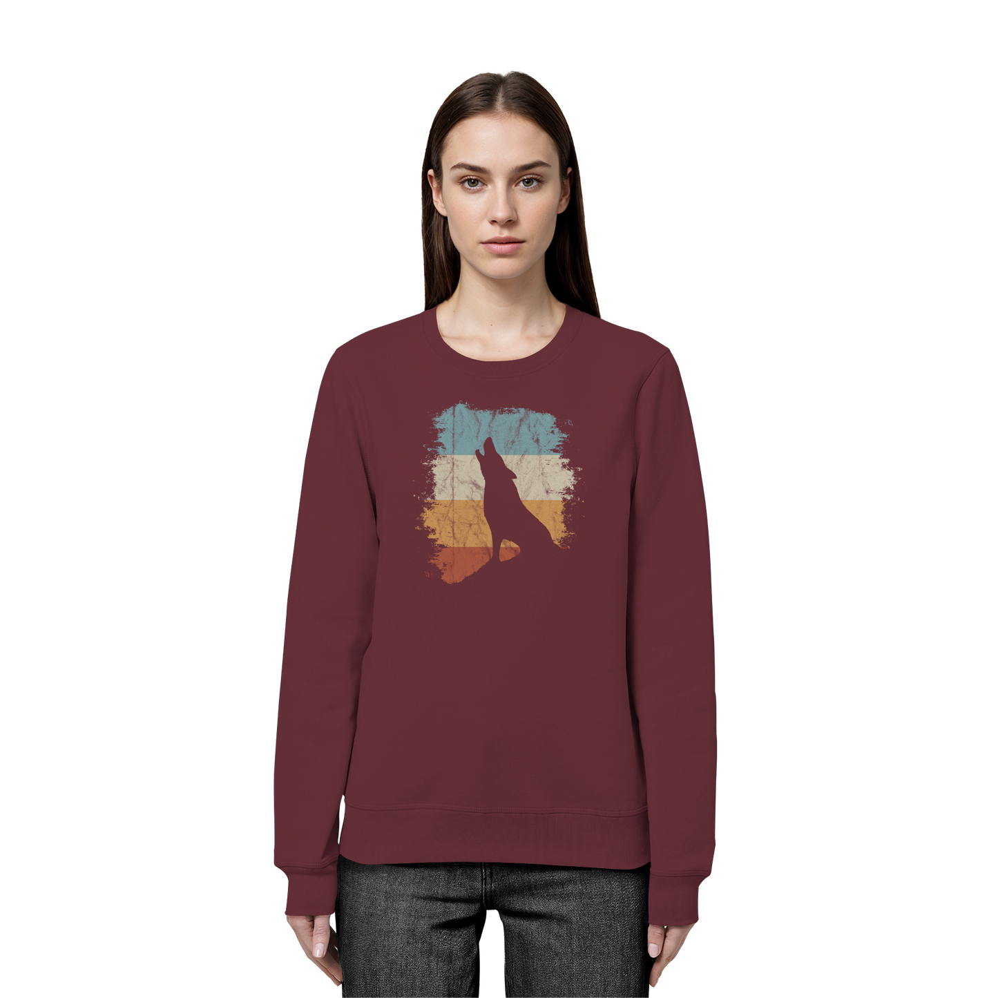 Retro Style lässig heulender Wolf  - Organic Basic Unisex Sweatshirt