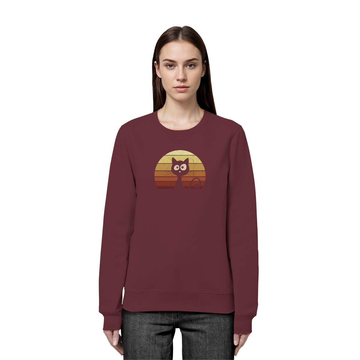 Katze vor Retro Sonnenuntergang - Organic Basic Unisex Sweatshirt