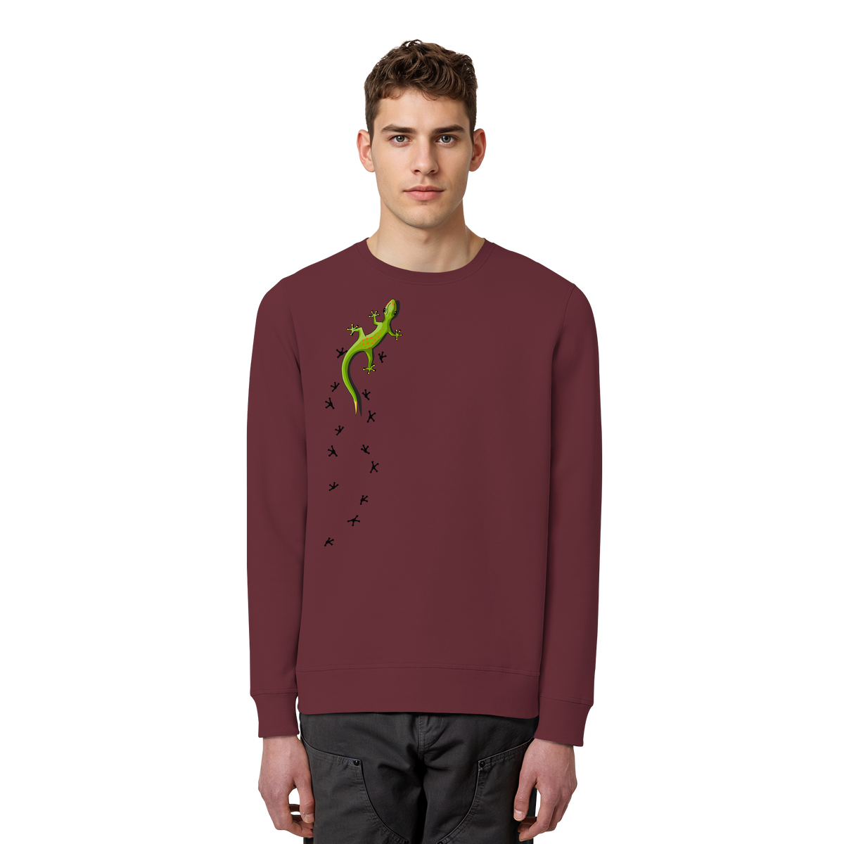 Kletternder Gecko mit Spuren - Organic Basic Unisex Sweatshirt