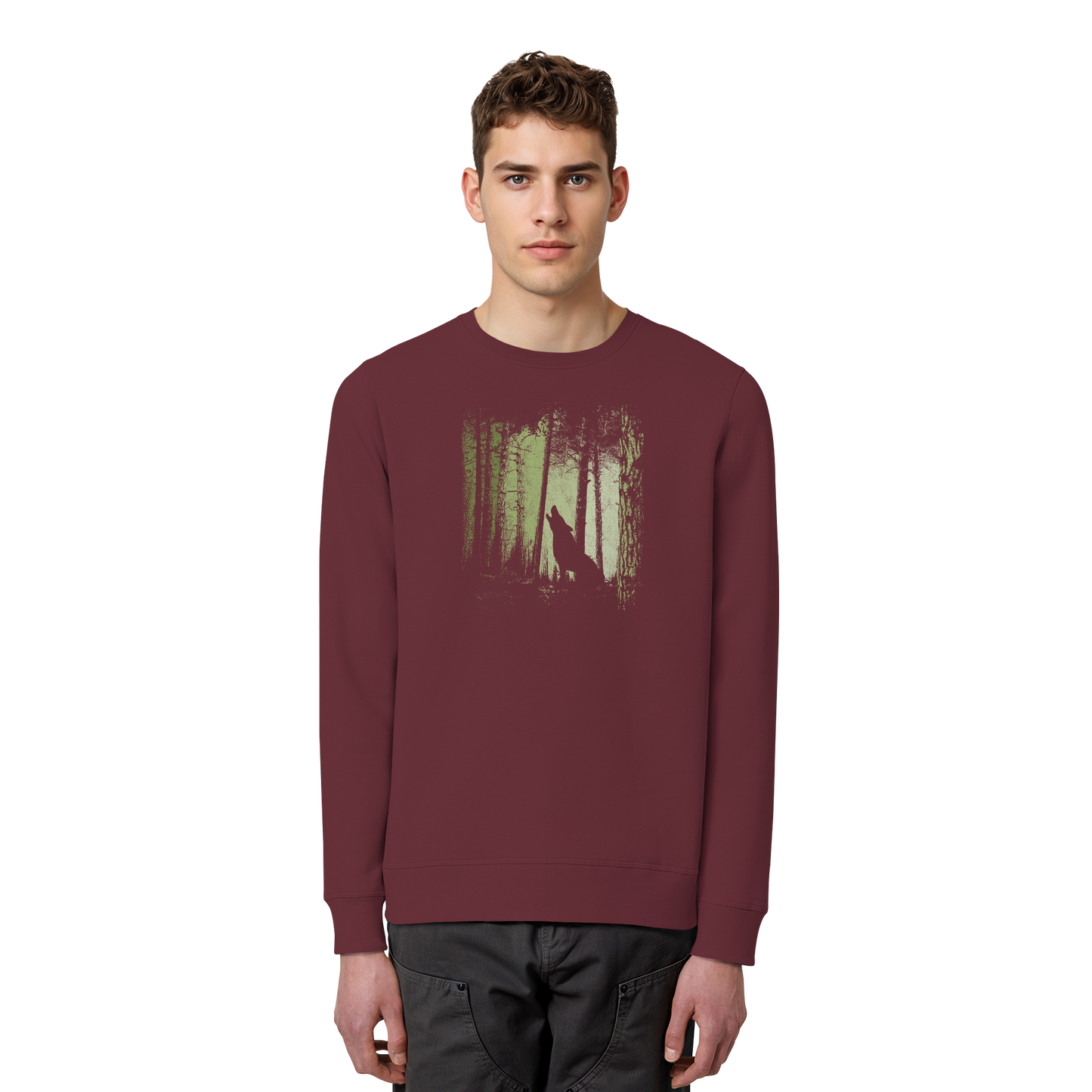 Einsamer Wolf im Zwielicht Wald  - Organic Basic Unisex Sweatshirt