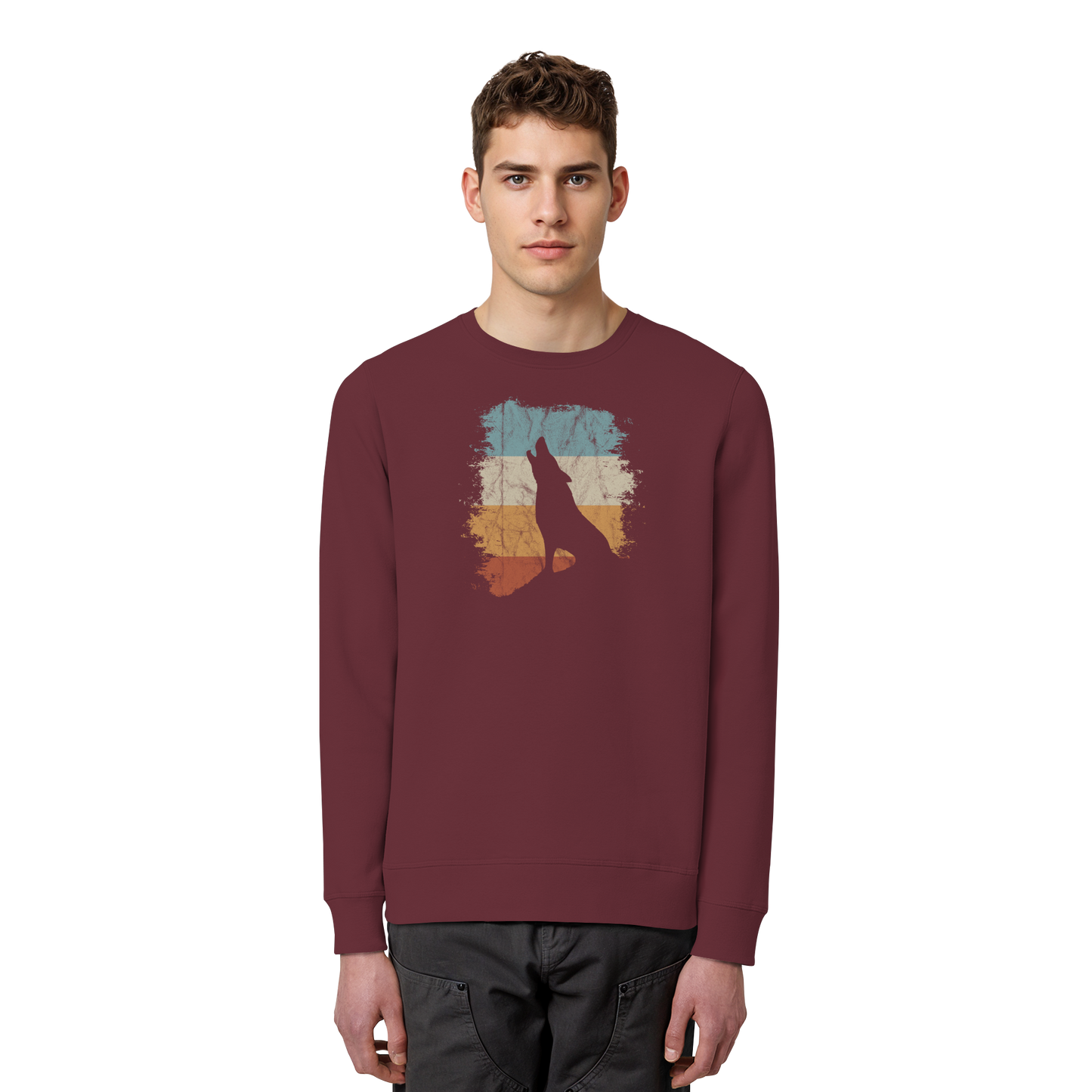 Retro Style lässig heulender Wolf  - Organic Basic Unisex Sweatshirt