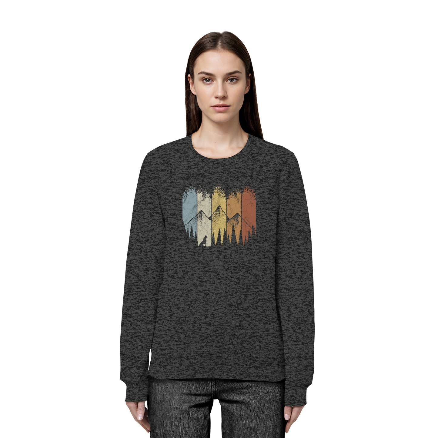 Retro Wald, Berge und Wolf  - Organic Basic Unisex Sweatshirt