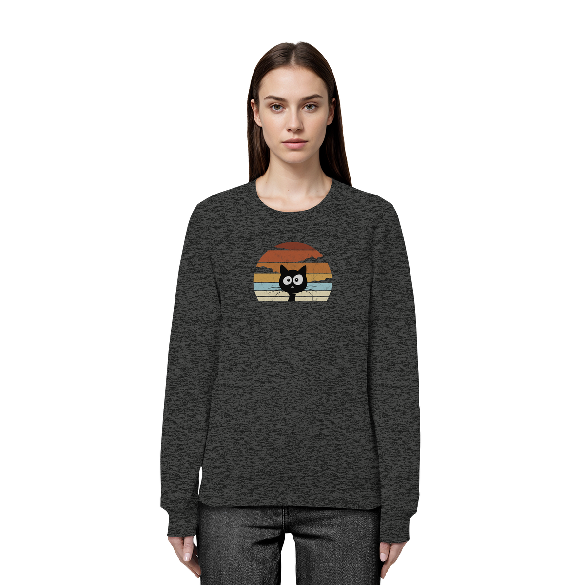Retro schwarze Katze vor Sonnenuntergang - Organic Basic Unisex Sweatshirt